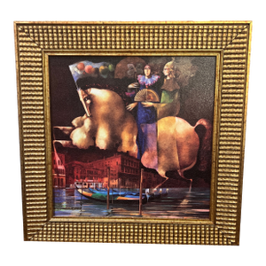 20 Th Century Oil on Board Surrealistic Image by Spanish Artist Josep Baques Signed Framed