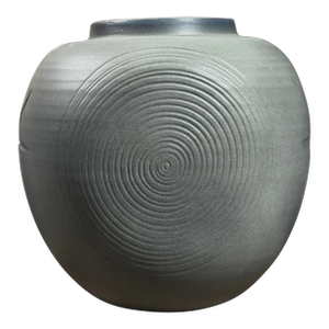 Vintage Japanese Minimalist Postmodernist Etched Grey-Blue Vase, Signed