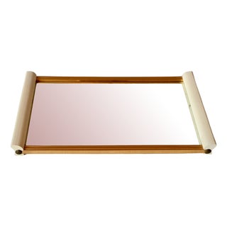 Art Deco White and Gold Mirror Service Tray, France, 1960s For Sale