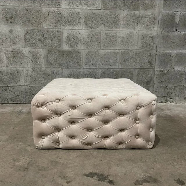 White Velvet Tufted Chesterfield Ottoman For Sale In Miami - Image 6 of 12