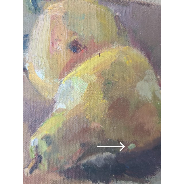 Vintage Moody Still-Life Oil Painting Apples & Pears on a Farmhouse Table- For Sale - Image 14 of 14