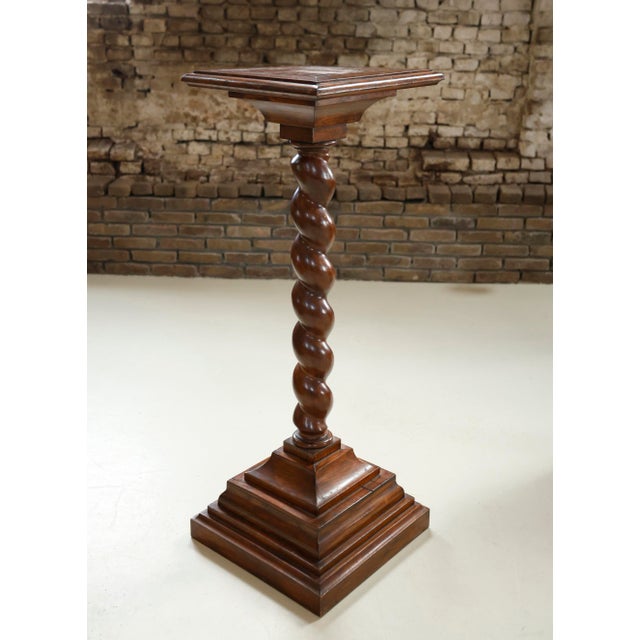Antique Oak Barley Twist Pedestal / Plant Stand - 109 Cm Height, 1920 For Sale - Image 4 of 13