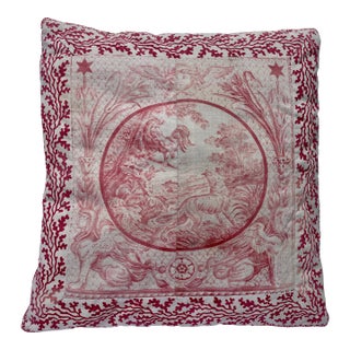Antique Toile De Jouy Aesop’s Fable "The Rooster and the Fox” Throw Pillow - For Sale