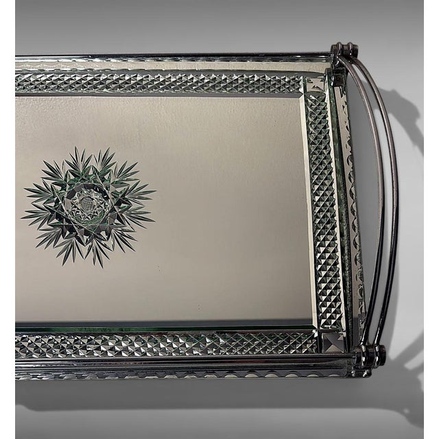 Art Deco French Nickel-Plated Metal Tray With Cut and Etched Mirror Surface For Sale - Image 12 of 18