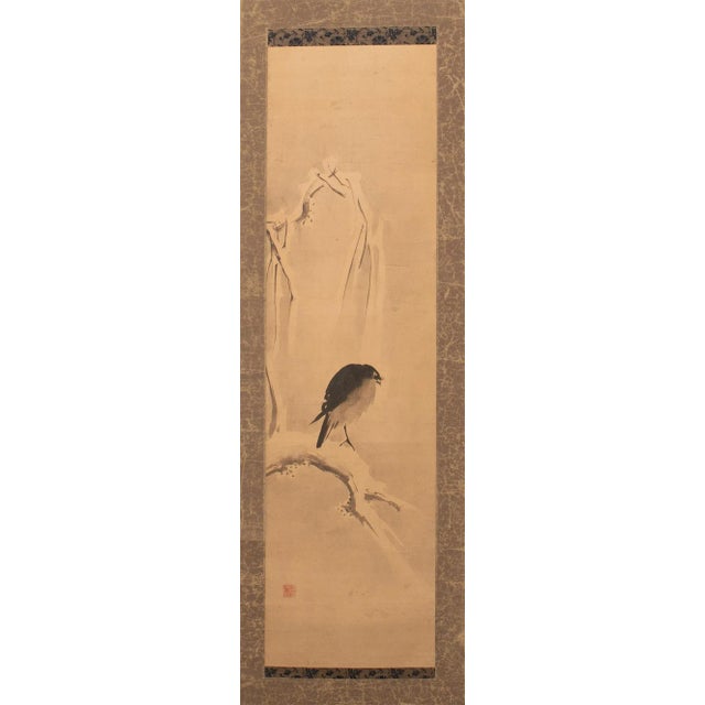Japanese 1920s Late Meiji to Early Showa Japanese Watercolor Scroll "The Crow and the Snow" For Sale - Image 3 of 12