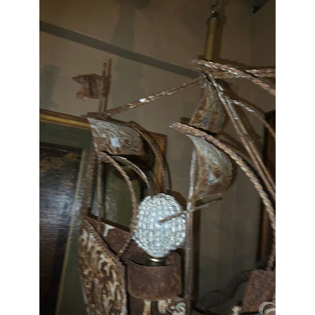 Rustic Rustic Ship Chandelier With Beaded Bulb Cover For Sale - Image 3 of 13