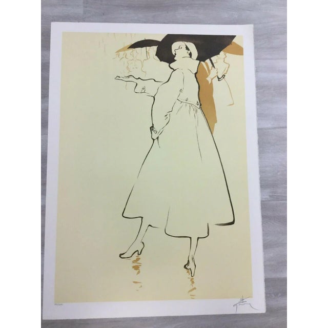 1940s Art Deco Modern Unframed "Springtime Shower" by Rene Gruau Hand Signed Lithograph For Sale - Image 5 of 5