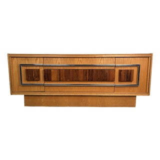Mid 20th Century Milo Baughman Style Brutalist Mid Century Oak and Chrome Lowboy Dresser For Sale