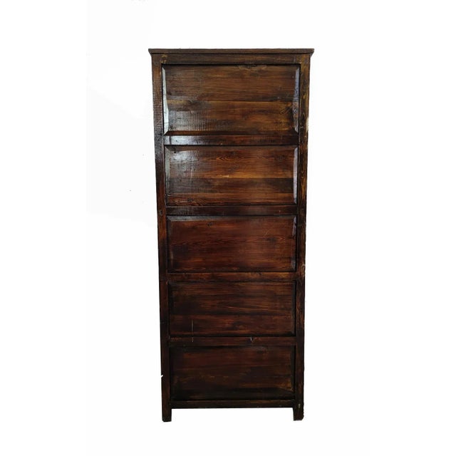 Mustard Vintage Tall Tibetan 5 Compartments Cabinet For Sale - Image 8 of 11