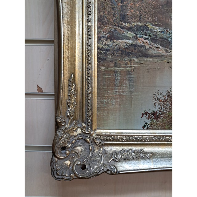 Large Vintage Landscape, Woodland, Oil Painting on Canvas, Gold Wood Frame, I Cafieri For Sale - Image 17 of 18