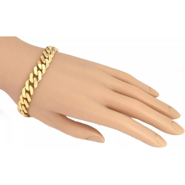 Late 20th Century Monaco Classic 14k Yellow Gold 11mm Wide Flat Cuban Link Bracelet 8.25" For Sale - Image 5 of 6