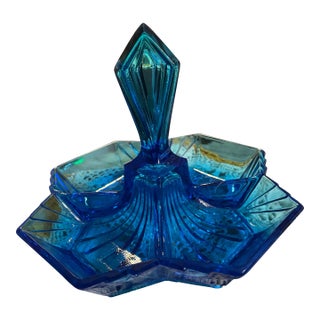 1970s Art Deco Indiana Glass Tiara Exclusive Relish Tray or Trinket Dish For Sale