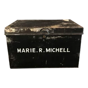 19th Century Antique British Metal Original Deed Box Marie. R. Michell