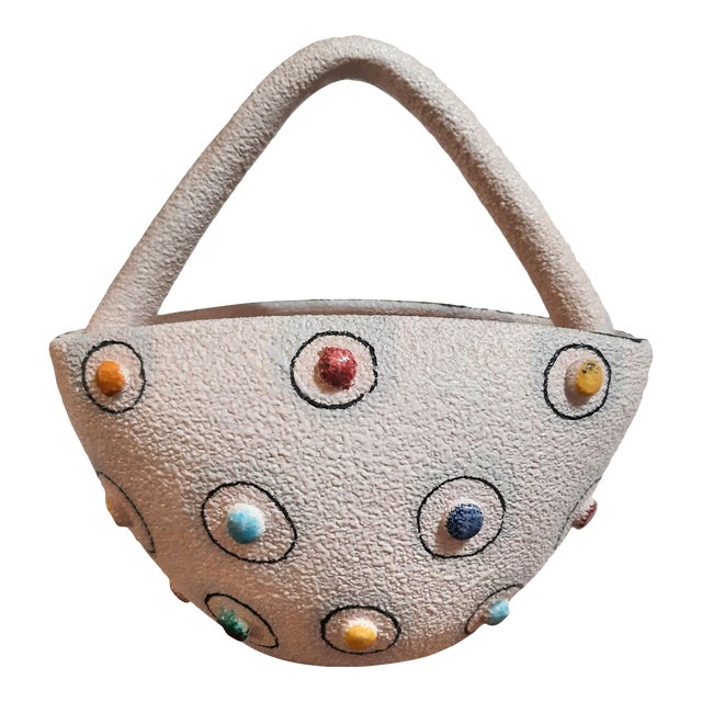 Mid Century Gambone Bitossi Raymor Italy Pottery Basket For Sale