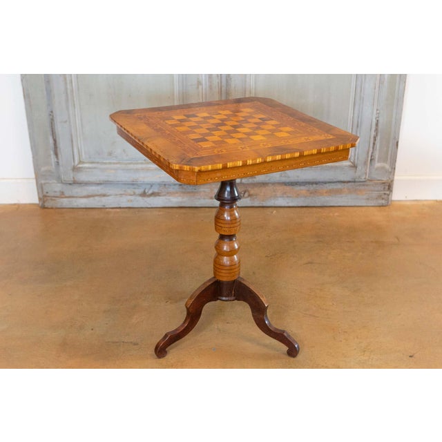 Brown Italian 19th Century Walnut, Mahogany and Ash Game Side Table with Marquetry Top For Sale - Image 8 of 12
