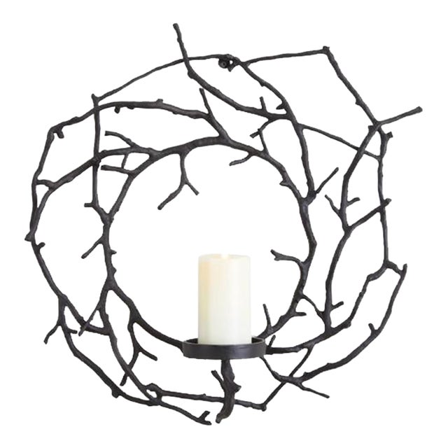 Branch Black Metal Circular Wall Candleholder For Sale