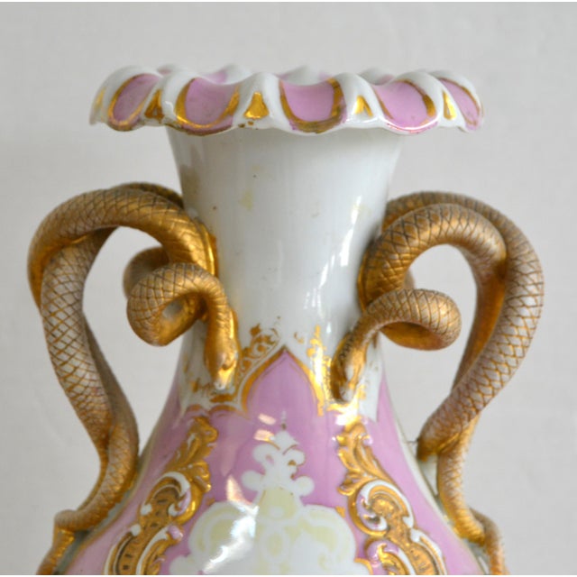 Late 19th Century Late 19th Century Snake Handle Porcelain Vase With Hand Painted Flowers and Gold Decoration Jacob Petit Manner For Sale - Image 5 of 12