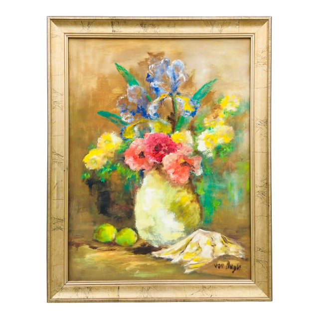Vintage Impressionist Oil on Canvas Botanical For Sale
