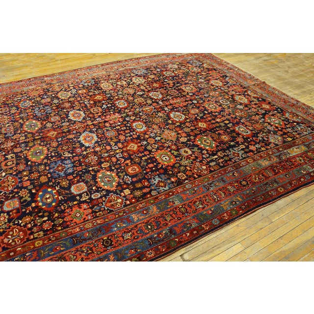 1900s Blue Navy Harshang Tribal Antique W. Persian Bijar Rug 11'8" X 14'2" Handknotted Wool Carpet For Sale - Image 4 of 18