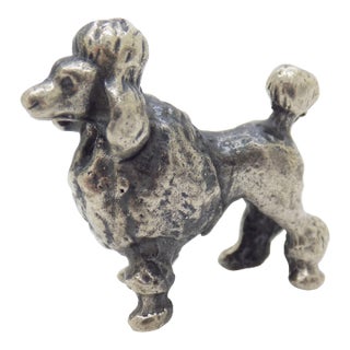 Vintage Italian Handmade Genuine Silver Poodle Dog Rare Micro Dollhouse Miniature For Sale