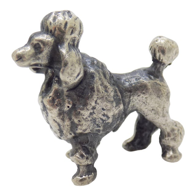 Vintage Italian Handmade Genuine Silver Poodle Dog Rare Micro Dollhouse Miniature For Sale