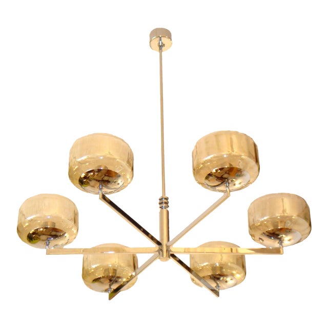 Vintage Italian Chandelier by Sciolari Glass Shades For Sale