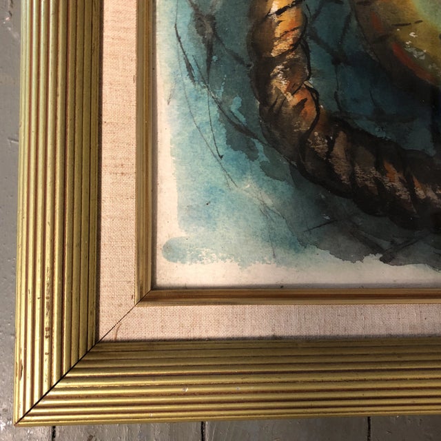 1960s Original Modernist Nautical /Fish Watercolor Painting For Sale - Image 5 of 8
