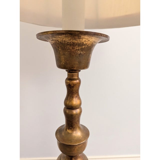 Antique French Brass Pascal Church Altar Candlestick Lamp 32" For Sale - Image 14 of 15