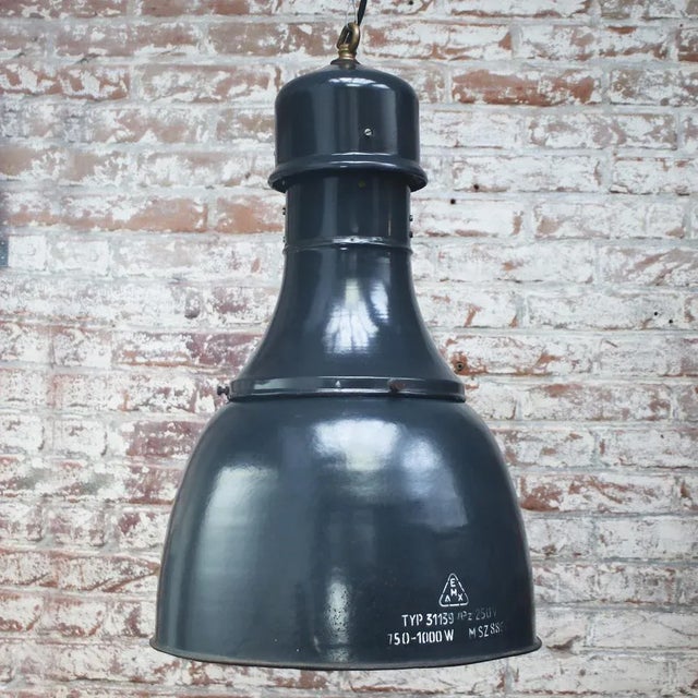 Vintage Industrial Dark Blue Enamel Factory Pendant Light For Sale - Image 4 of 5
