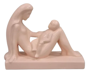 Vintage Royal Haeger "Mother and Child" Pale Pink Ceramic Statue Sculpture