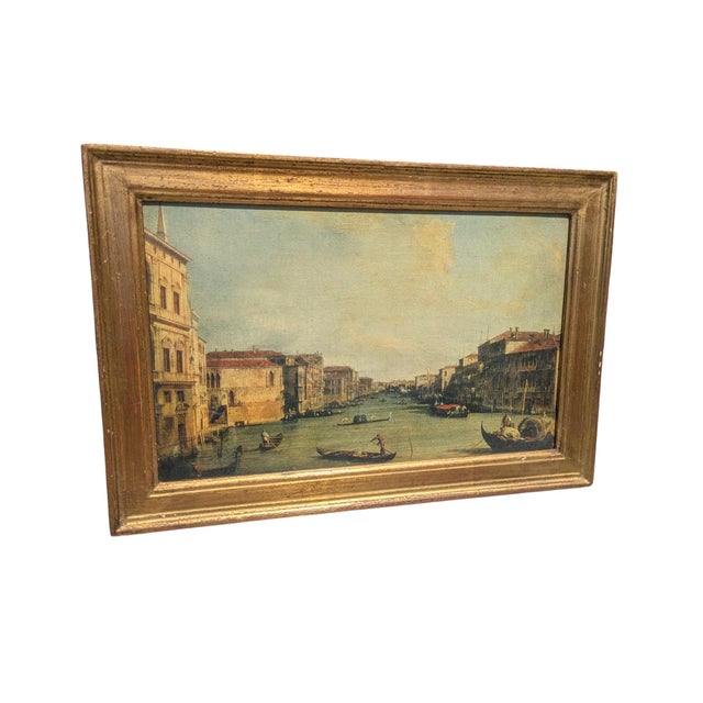 Florentia Early 20th Century Italian Florentine Framed Venice Canal Art For Sale - Image 4 of 13