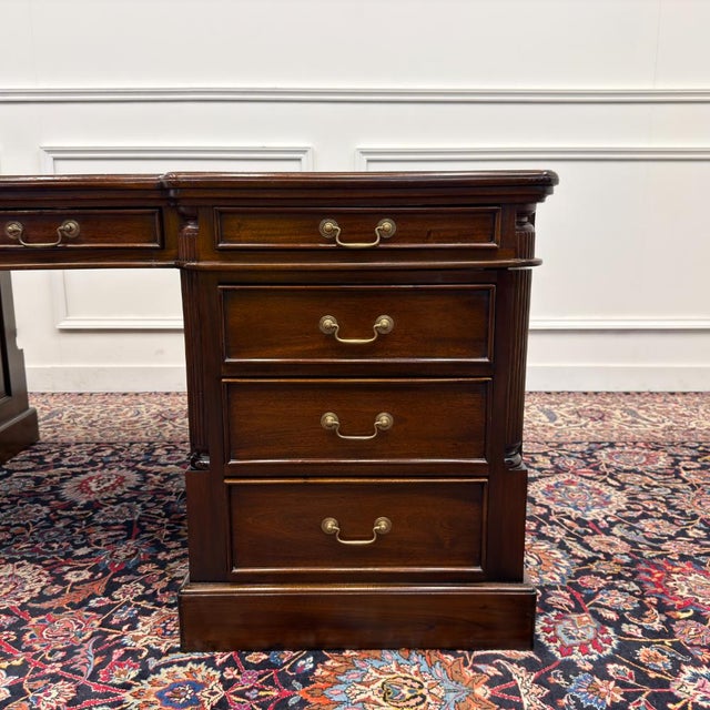 Large Classic English Chesterfield Partner Desk For Sale - Image 13 of 18
