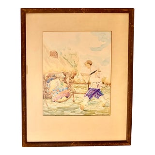 1938 Original Folk Art Watercolor Painting by Boris Kryloff For Sale