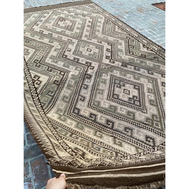 Maimana Kilim Area Rug, Handwoven Wool, 8x15, Ivory & Olive For Sale - Image 12 of 12