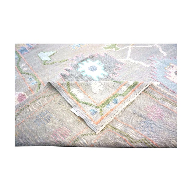 21st Century Turkish Oushak Wool 9x12 Gray, Ivory, Orange & Green Handmade Area Rug #1144212 For Sale - Image 12 of 13