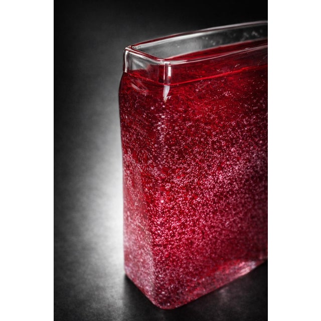 American Vintage Ruby Controlled Bubble Studio Art Glass Vase, Sculptural Bud Vase, 7” For Sale - Image 3 of 7