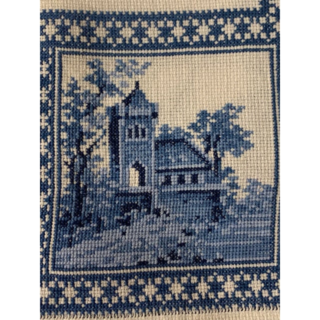 Textile Vintage White and Blue Tablecloth & Napkins Set- 6 Pieces For Sale - Image 7 of 11