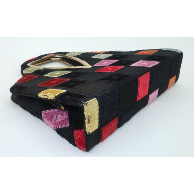 Black Lewis Black Cut Velvet Mod Handbag With Geometric Pattern, 1960's For Sale - Image 8 of 13