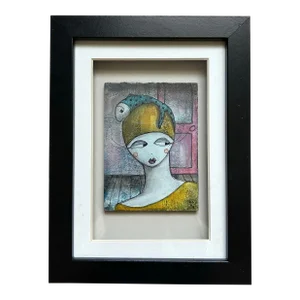 Small Oil Painting of Woman With Fish on Head by Kiki LaPeste of St. Màlo France