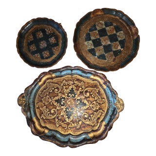 Three Small Vintage Florentine Trays For Sale