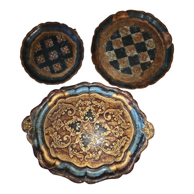 Three Small Vintage Florentine Trays For Sale