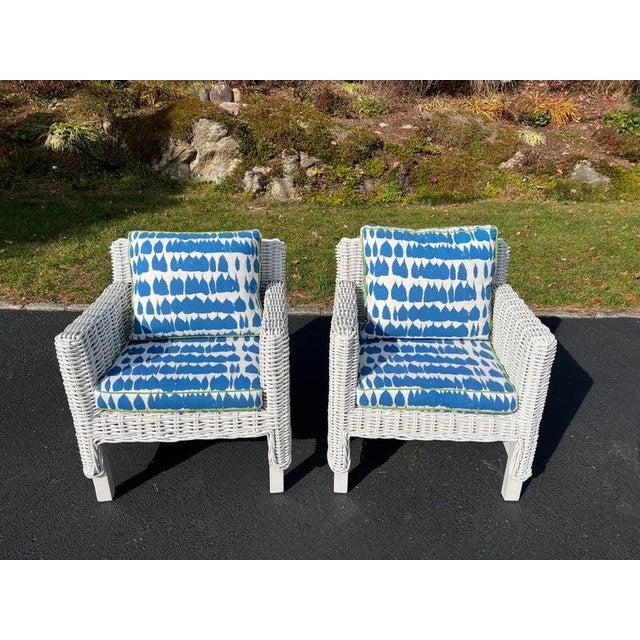 Schumacher Pair of White Wicker Club Chairs For Sale - Image 4 of 18