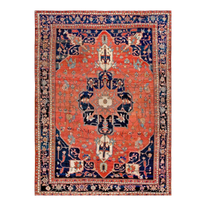 Marvelous Red and Blue Color With Unique Medallion Design Antique Serapi Persian Rug