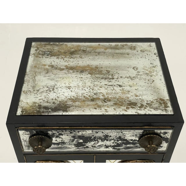 Hollywood Regency Black and Aged Mirror Cabinet in the Style of Dorothy Draper For Sale - Image 3 of 12