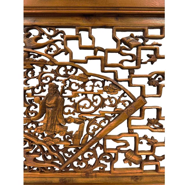 Mid-20th Century Chinese Open Carved Wooden Panel/Wall Art For Sale In Los Angeles - Image 6 of 10