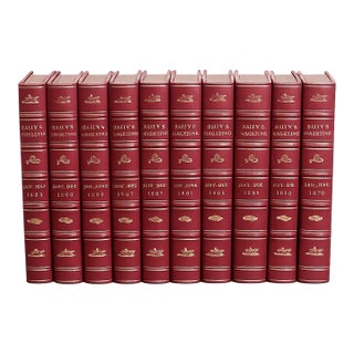 Wonderful Collection 10 Volume Bailey's Magazine of Sports & Pastimes Antique Red Leather Spine Books English Country Equestrian Horse For Sale