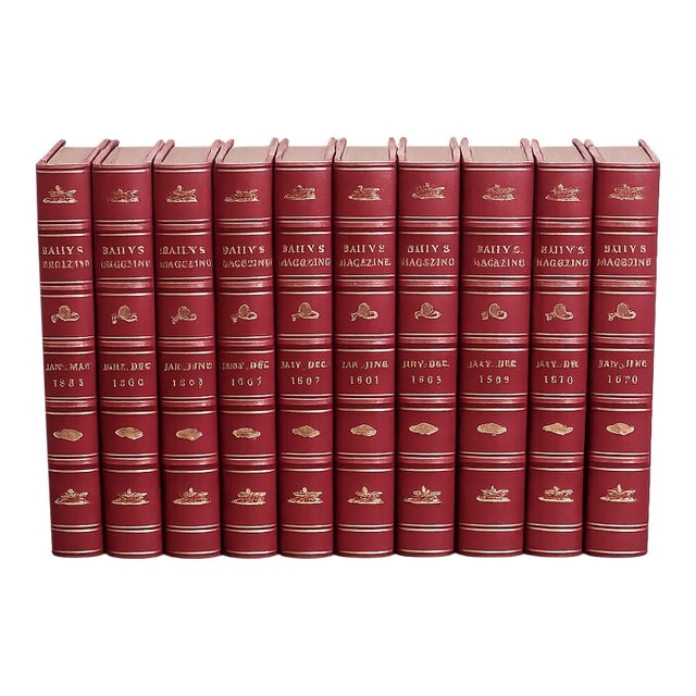 Wonderful Collection 10 Volume Bailey's Magazine of Sports & Pastimes Antique Red Leather Spine Books English Country Equestrian Horse For Sale