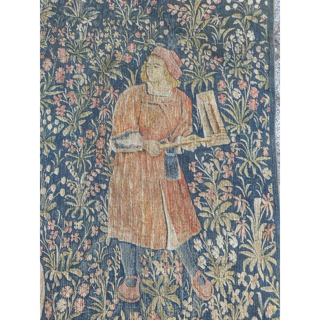 Vintage French Hand-Printed Medieval Design Noble Amazon Tapestry, 1960s For Sale - Image 9 of 18