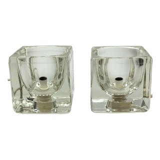 Cube-Shaped Glass Table Lamps by Peill & Putzler, 1970s, Set of 2 For Sale