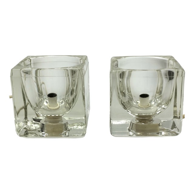Cube-Shaped Glass Table Lamps by Peill & Putzler, 1970s, Set of 2 For Sale